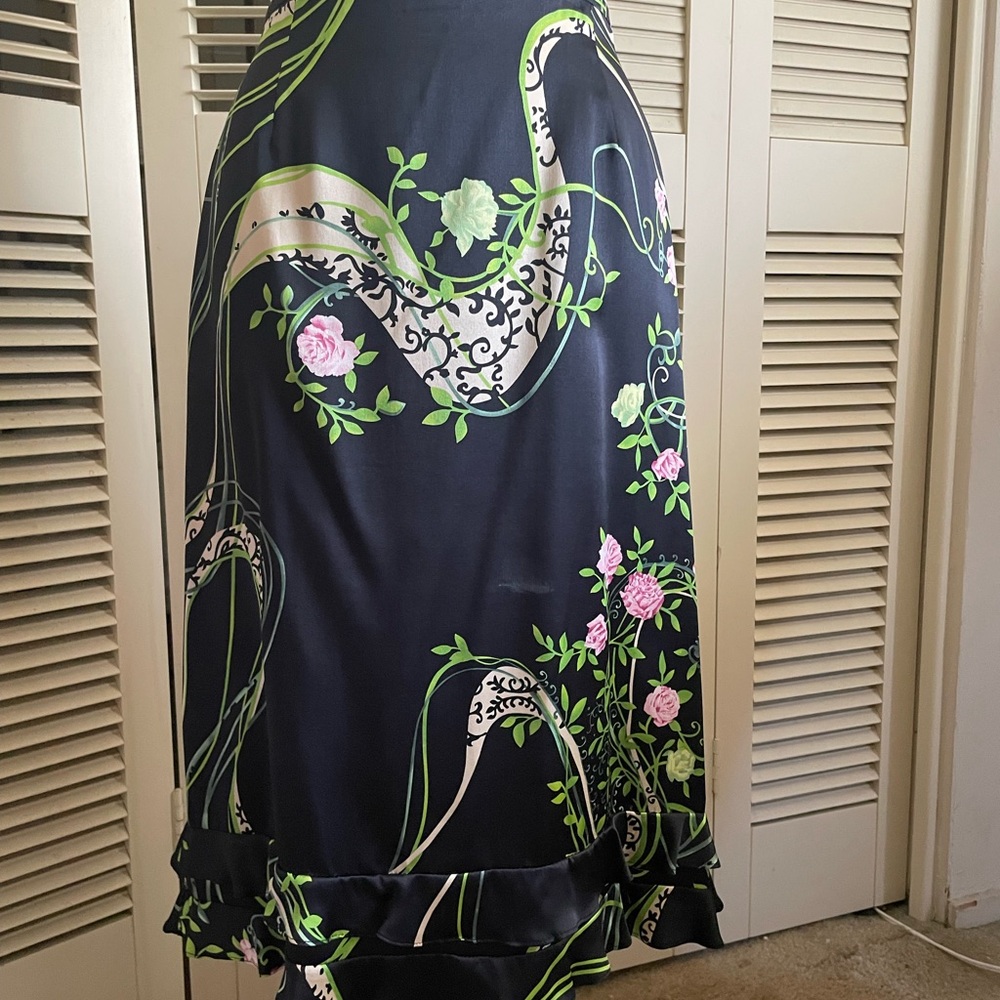 Tracy Reese silk navy floral skirt